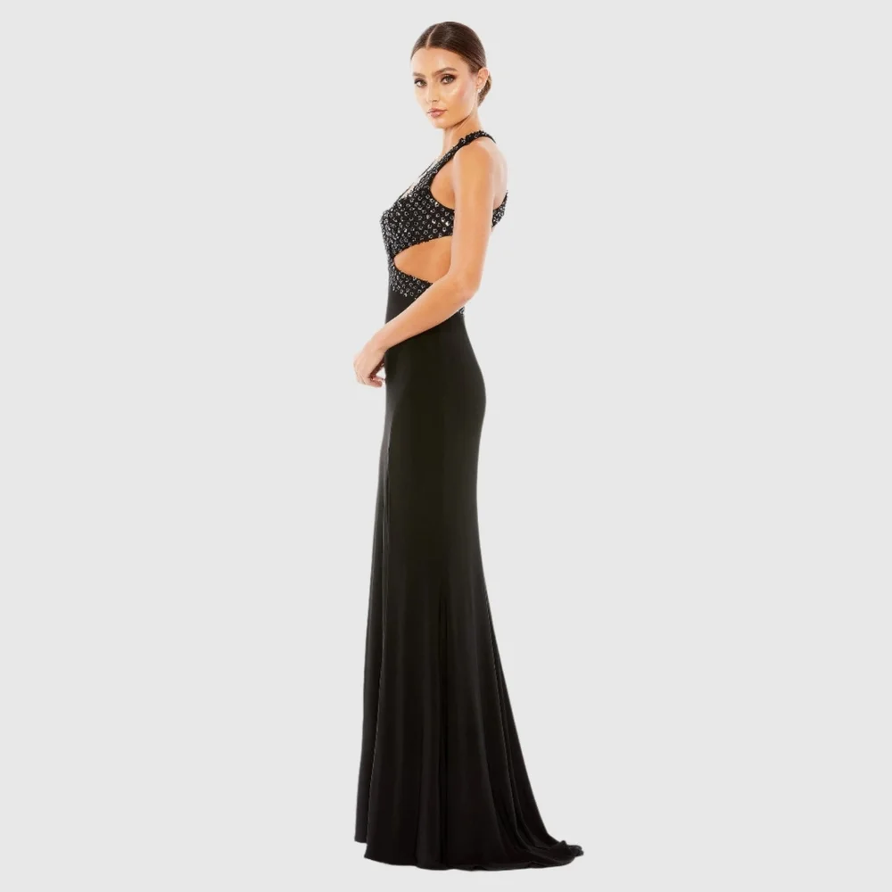 Mac Duggal Cut Out Criss Cross Black Beaded Dress Size 12. Style Code 68166. Nwt - Picture 4 of 9